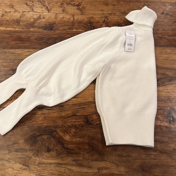 French Connection Babysoft Cropped Puff Sleeve Turtleneck Jumper Sweater White - Picture 8 of 8